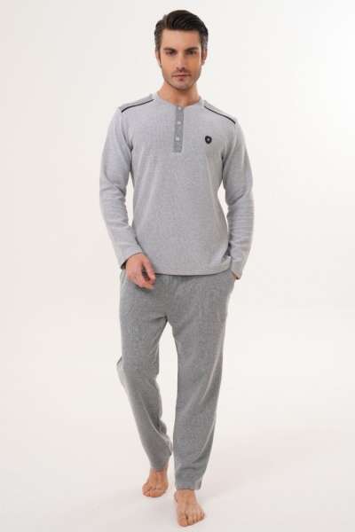 Gri Selanik Kumaş Kışlık Erkek Pijama Takımı