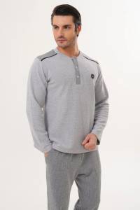 Mecit Pijama - Gri Selanik Kumaş Kışlık Erkek Pijama Takımı