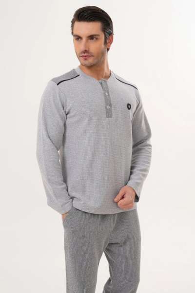 Mecit Pijama - Gri Selanik Kumaş Kışlık Erkek Pijama Takımı