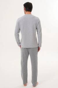 Gri Selanik Kumaş Kışlık Erkek Pijama Takımı - Thumbnail