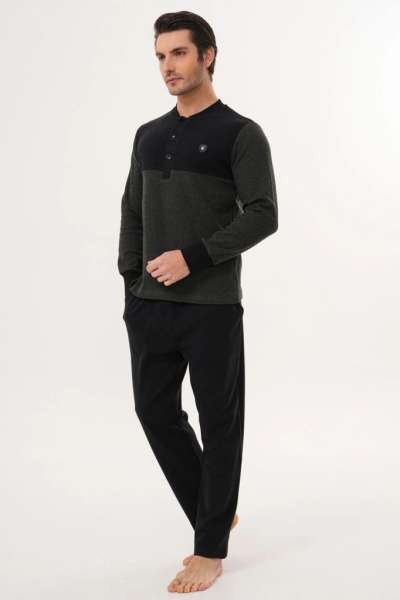 Gri-Siyah Selanik Kumaş Kışlık Erkek Pijama Takımı