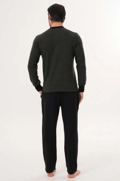 Gri-Siyah Selanik Kumaş Kışlık Erkek Pijama Takımı
