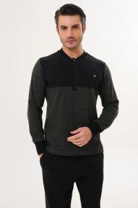 Mecit Pijama - Gri-Siyah Selanik Kumaş Kışlık Erkek Pijama Takımı (1)