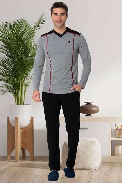 Gri Uzun Kollu Erkek Pijama Takımı