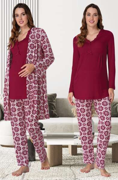 Effortt - Hamile Lohusa Desenli Sabahlıklı Pijama Takımı (1)