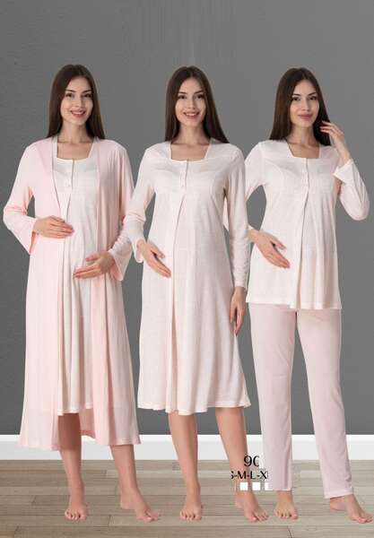 Effortt - Hamile Lohusa Sabahlıklı Gecelik ve Pijama Takım (1)