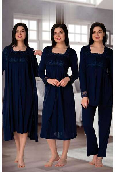 Effortt - Hamile Lohusa Sabahlıklı Gecelik ve Pijama Takımı 4 Lü Set