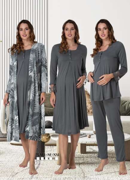 Effortt - Hamile Lohusa Sabahlıklı Gecelik ve Pijama Takımı