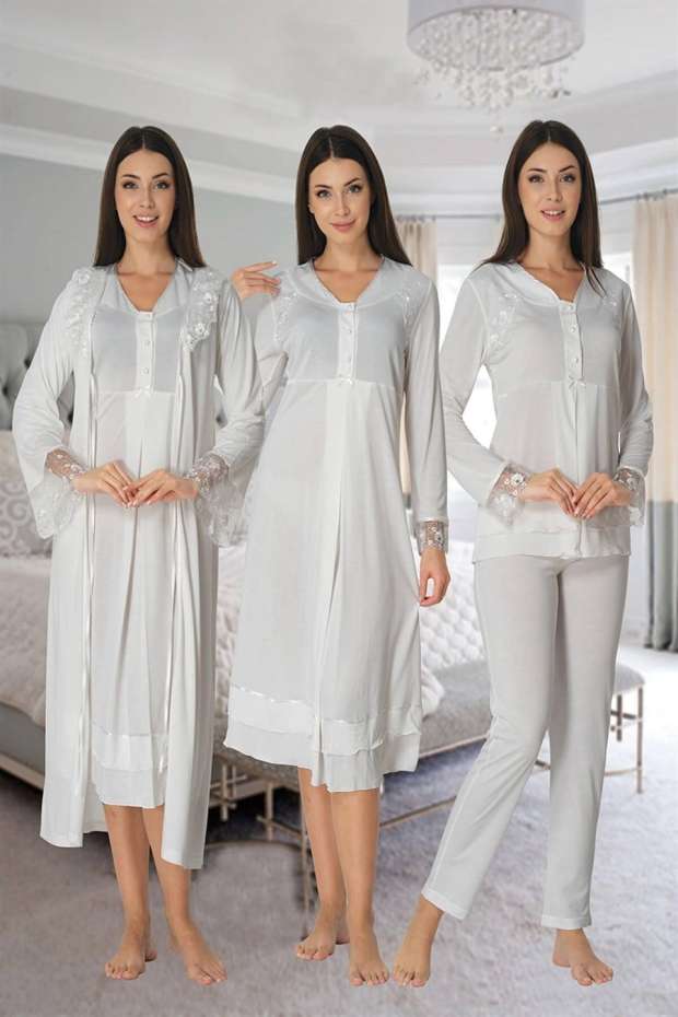 Hamile Lohusa Sabahlıklı Gecelik ve Pijama Takımı Lohusa Set