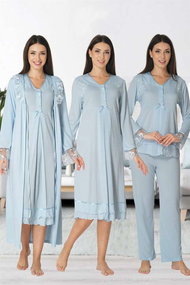Hamile Lohusa Sabahlıklı Gecelik ve Pijama Takımı Lohusa Set