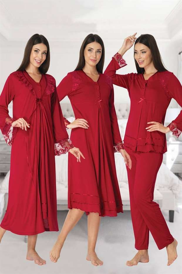 Hamile Lohusa Sabahlıklı Gecelik ve Pijama Takımı Lohusa Set