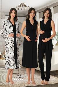 Effortt - Hamile Lohusa Sabahlıklı Pijama Gecelik Takımı 4 lü Set (1)