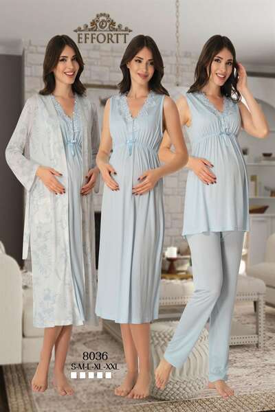 Hamile Lohusa Sabahlıklı Pijama Gecelik Takımı 4 lü Set