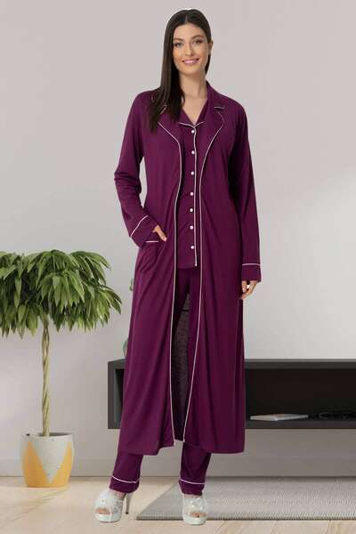 Hamile Lohusa Sabahlıklı Pijama Takımı 3lü Set