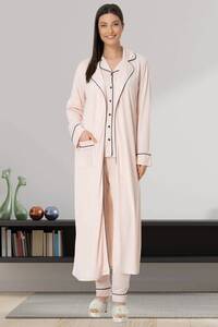 Hamile Lohusa Sabahlıklı Pijama Takımı 3lü Set - Thumbnail