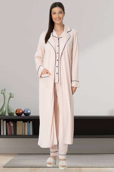 Hamile Lohusa Sabahlıklı Pijama Takımı 3lü Set