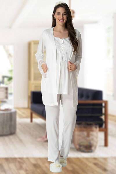 Hamile Lohusa Sabahlıklı Pijama Takımı 3lü Set