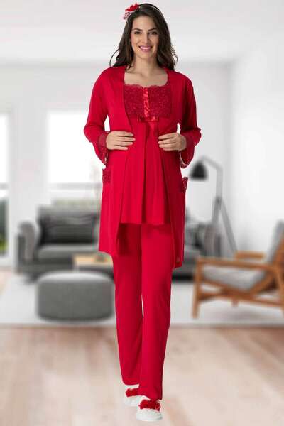 Hamile Lohusa Sabahlıklı Pijama Takımı 3lü Set