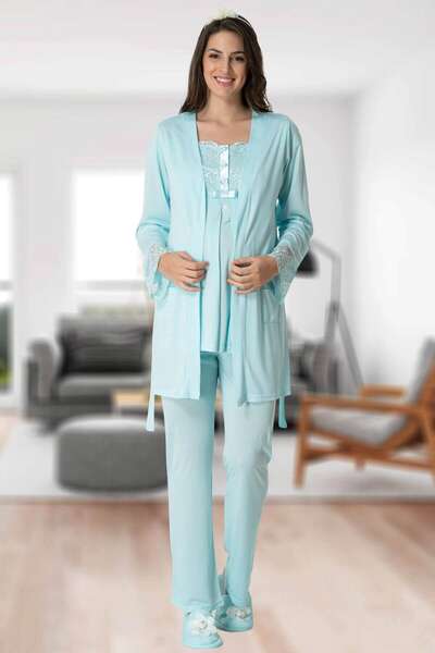 Hamile Lohusa Sabahlıklı Pijama Takımı 3lü Set