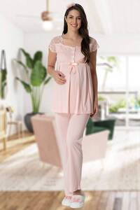 Hamile Lohusa Sabahlıklı Pijama Takımı 3lü Set - Thumbnail