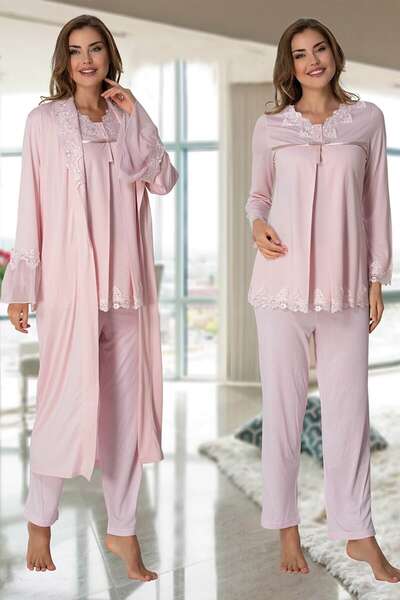 Effortt - Hamile Lohusa Sabahlıklı Pijama Takımı 3lü Set (1)