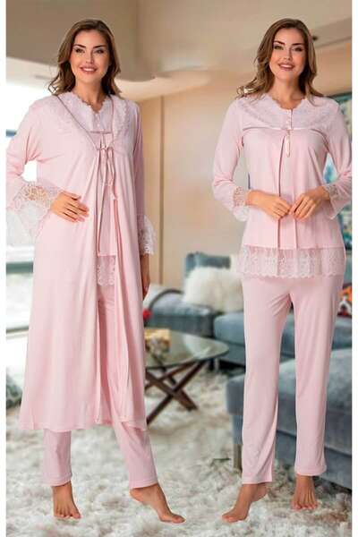 Hamile Lohusa Sabahlıklı Pijama Takımı 3lü Set