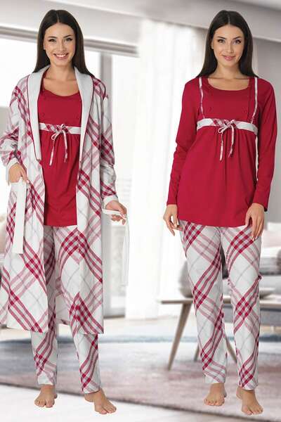 Hamile Lohusa Sabahlıklı Pijama Takımı 3lü Set