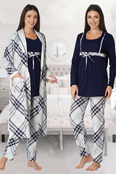 Hamile Lohusa Sabahlıklı Pijama Takımı 3lü Set