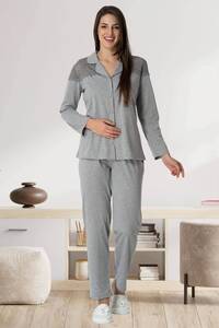 Hamile Lohusa Sabahlıklı Pijama ve Gecelik Takım - Thumbnail