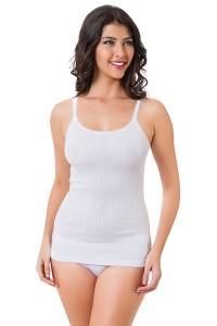 Öztaş - Kadın Beyaz Pamuklu Jakarlı Ribana İp Askılı Atlet