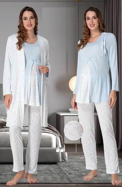 Kadın Hamile Lohusa Sabahlıklı Pijama Takımı