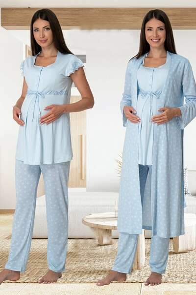 Kadın Hamile Lohusa Sabahlıklı Pijama Takımı