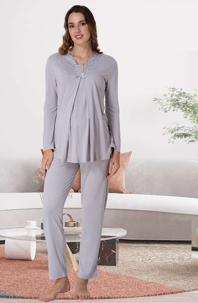 Kadın Hamile Lohusa Uzun Kollu Pijama Takımı