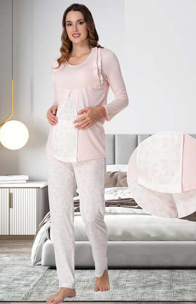 Kadın Hamile Lohusa Uzun Kollu Pijama Takımı