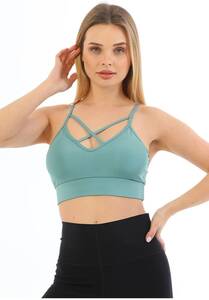 Kadın Önden Çapraz Bralet PEDLİ Spor Büstiyer Crop - Thumbnail