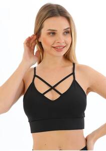 Kadın Önden Çapraz Bralet PEDLİ Spor Büstiyer Crop - Thumbnail