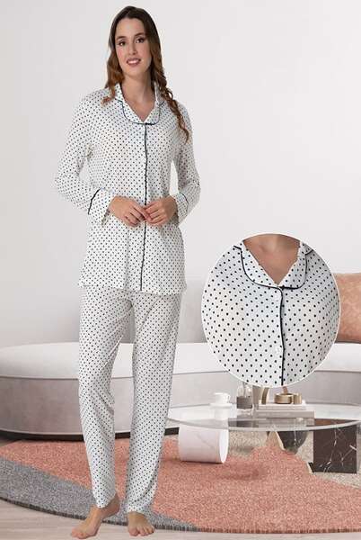 Kadın Pamuklu Önden Düğmeli Pijama Takımı