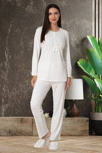 Kadın Pamuklu Uzun Kollu Pijama Takım - Thumbnail