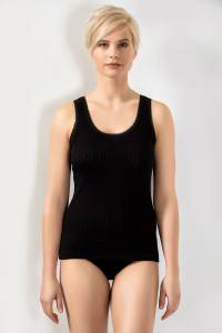 Öztaş - Kadın Siyah Pamuklu Jakarlı Ribana Kalın Askılı Atlet