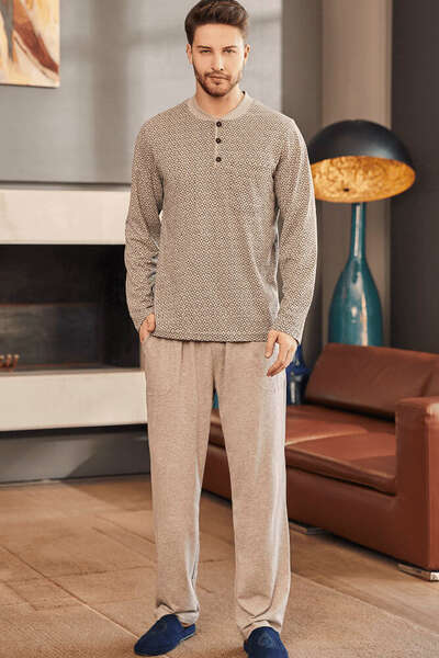Kahverengi Büyük Beden Erkek Pijama Takımı