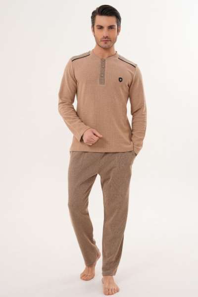 Mecit Pijama - Kahverengi Selanik Kumaş Kışlık Erkek Pijama Takımı