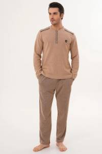 Kahverengi Selanik Kumaş Kışlık Erkek Pijama Takımı - Thumbnail