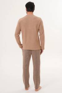 Kahverengi Selanik Kumaş Kışlık Erkek Pijama Takımı - Thumbnail