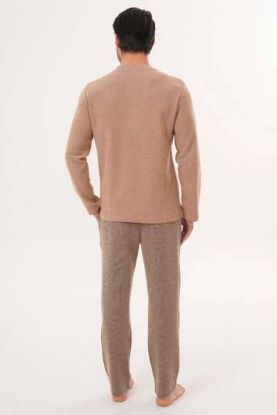 Kahverengi Selanik Kumaş Kışlık Erkek Pijama Takımı