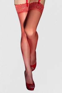 by İGP - Kırmızı Kaydırmaz Silikonlu Dantelli Jartiyer Çorabı