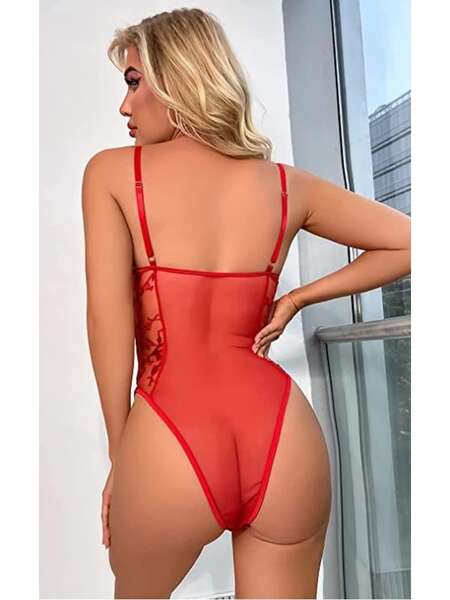 Kırmızı Çiçekli Fantezi Bodysuit