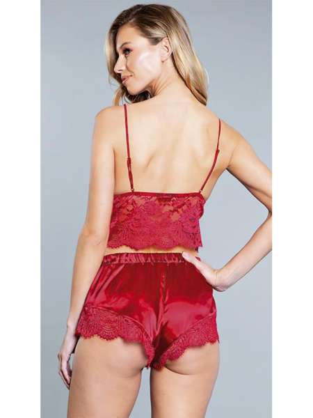 Kırmızı Dantelli Saten Atlet Şort Takım