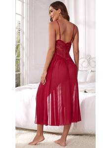 Kırmızı Dantelli Uzun Tül Fantezi Gecelik - Thumbnail