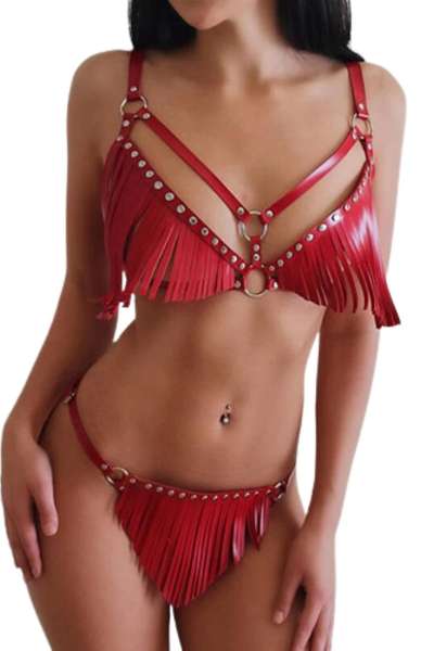 by İGP - Kırmızı Deri Fantazi Erotik Harness Set