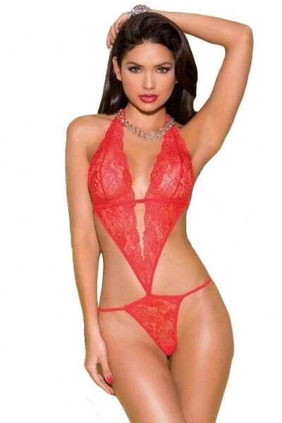 Kırmızı Fantazi Boyundan Bağlamalı Body